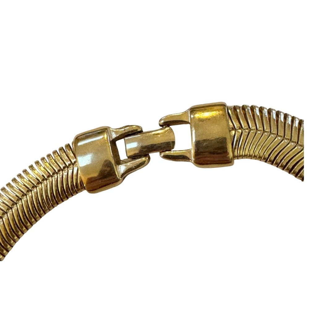 Erwin Pearl Gold Tone Omega Collar Necklace Chevron Textured Vintage 16 Inch - Picture 5 of 10